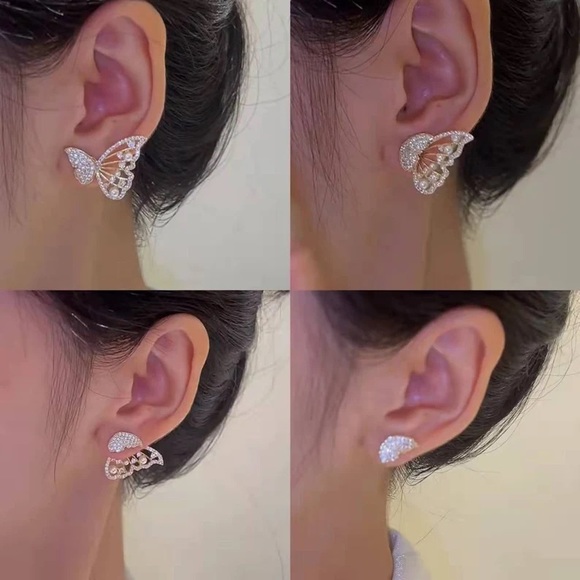 Gold Plated Butterfly Multi Way Stud Earrings - Picture 2 of 4